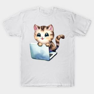 Cat on laptop T-Shirt